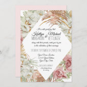 トロピカルパームパンパスグラスグリーンリー赤面フローラ 招待状 (正面/裏面)