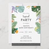 トロピカルパームパーティールアウ(ハワイ式宴会)アダルトハワイアン誕生日 招待状 (正面)