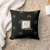 トロピカルパームヒョウ印刷ワイルドブラックモノグラム クッション (ブランケット)