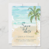 トロピカルパームビーチウォーター結婚カラー セーブザデート (正面)