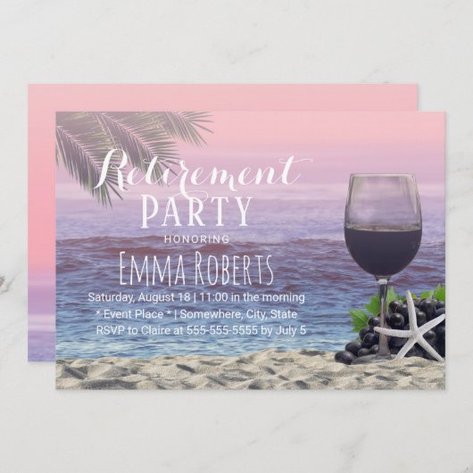 トロピカルパームビーチワインリタイアメントパーティー 招待状 (正面/裏面)