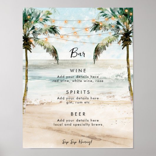 トロピカルパームビーチ結婚式パーティーバー徴候 ポスター (正面)