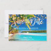 トロピカルパームビーチQRコードセーブザデートカード 招待状 (正面)