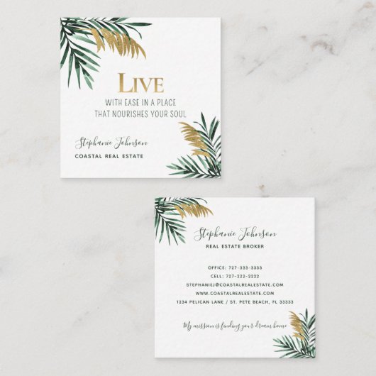 トロピカルパームフロンズ金ゴールド実在エテート スクエア名刺 (正面/裏面)