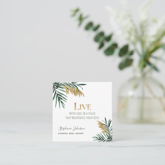 トロピカルパームフロンズ金ゴールド実在エテート スクエア名刺 (スタンド正面)