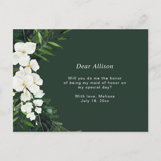 トロピカルパームフローラメイド・オブ・オーナー（花嫁付き添い人）提案カード インビテーションポストカード (裏面)