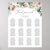 トロピカルパームフローラ結婚赤面のシーティングチャート ポスター (正面)