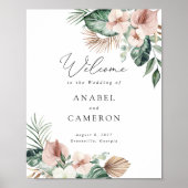 トロピカルパームフローラ結婚赤面の歓迎サイン ポスター (正面)