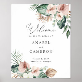 トロピカルパームフローラ結婚赤面の歓迎サイン ポスター