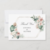 トロピカルパームフローラ赤面幾何金ゴールド結婚ズ サンキューカード (正面)