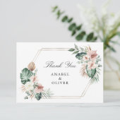 トロピカルパームフローラ赤面幾何金ゴールド結婚ズ サンキューカード (スタンド正面)