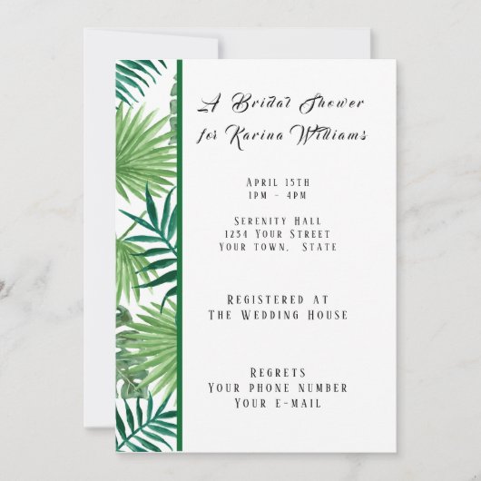 トロピカルパームブライダルシャワーへの招待 招待状 (正面)