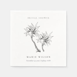トロピカルパームブラックホワイトスケッチブライダルシャワー スタンダードカクテルナプキン
