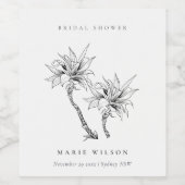 トロピカルパームブラックホワイトスケッチブライダルシャワー ワインラベル (シングルラベル)