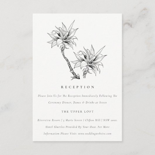 トロピカルパームブラックホワイトスケッチ結婚式の披露宴 エンクロージャーカード (正面)