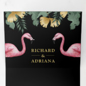 トロピカルパームブラック金ゴールドフラミンゴカップル結婚ズ 三つ折り招待状 (内部最初)