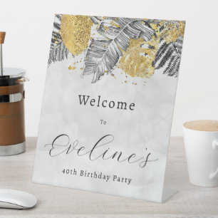 トロピカルパームブラック金ゴールド40th Birthday Welcome 台座サイン