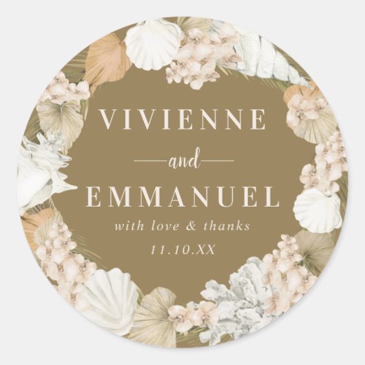 トロピカルパームホワイトフローラサンキューフェイスシール ラウンドシール (正面)