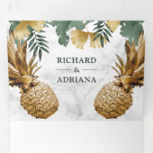 トロピカルパームホワイトマーブル金ゴールドパイナップル結婚ズ 三つ折り招待状 (内部最初)