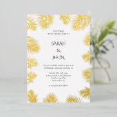 トロピカルパームミニマル結婚式招待状with E 箔招待状 (立ち正面)