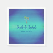 トロピカルパームミュートブルーグリーンビーチ結婚海 スタンダードカクテルナプキン (正面)