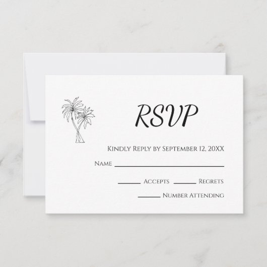 トロピカルパームモダンの木の目的地の結婚式 出欠カード (正面)