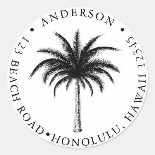 トロピカルパームモダンツリークラシック差出人住所R ラウンドシール (正面)