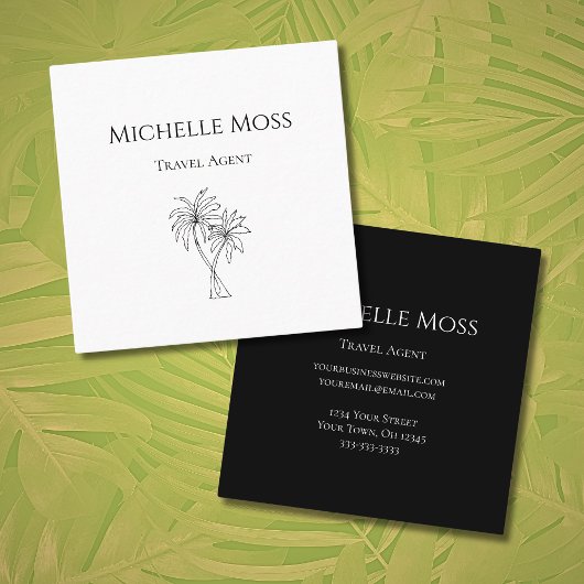 トロピカルパームモダンツリースケッチミニマリスト スクエア名刺