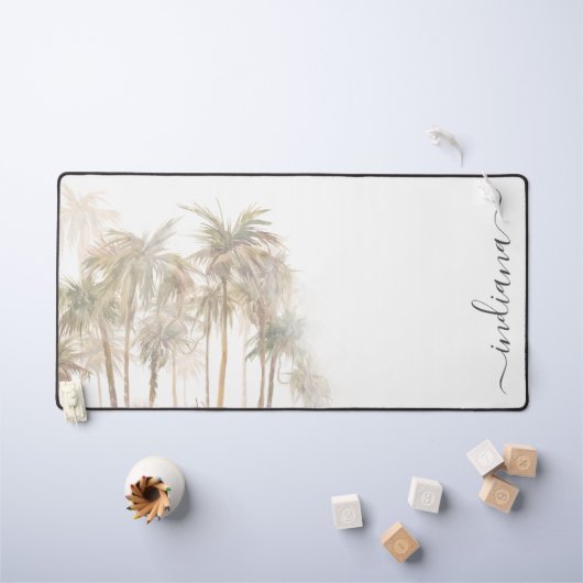 トロピカルパームモダンツリータイポグラフィスクリプト デスクマット (キッズテーブル)
