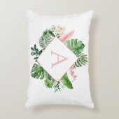 トロピカルパームモノグラム赤面ピンクローズ金ゴールド アクセントクッション (正面(垂直))
