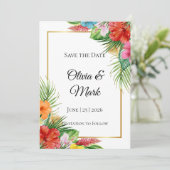トロピカルパームリーフでSave the Date | 現代の夏 招待状 (スタンド正面)