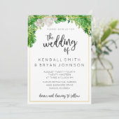 トロピカルパームリーフとグリーンのリースの結婚式 招待状 (スタンド正面)