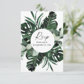 トロピカルパームリーフと食事RSVPカード 出欠カード (スタンド正面)