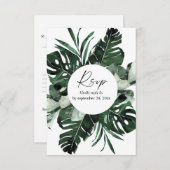 トロピカルパームリーフと食事RSVPカード 出欠カード (正面/裏面)