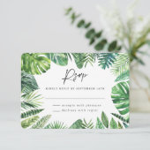 トロピカルパームリーフの葉の装飾 ウェディングRSVP返信 出欠カード (スタンド正面)