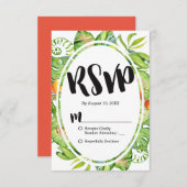 トロピカルパームリーフアイランドリースウェディングRSVP 出欠カード (正面/裏面)