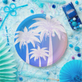 トロピカルパームリーフウォーターカラーカラフルブルーピンク ペーパープレート (パーティー)