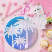 トロピカルパームリーフウォーターカラーカラフルブルーピンク ペーパープレート (パーティー)