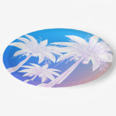 トロピカルパームリーフウォーターカラーカラフルブルーピンク ペーパープレート (アングル)