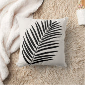 トロピカルパームリーフクリームホワイトとブラック クッション (ブランケット)