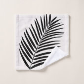 トロピカルパームリーフクリームホワイトとブラック バスタオルセット (ウォッシュタオル)
