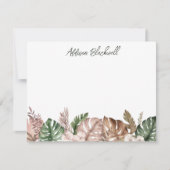 トロピカルパームリーフグリーン赤面ピンク ノートカード (正面)