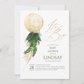 トロピカルパームリーフゴールドバルーン男の子ベビーシャワー 招待状 (正面)