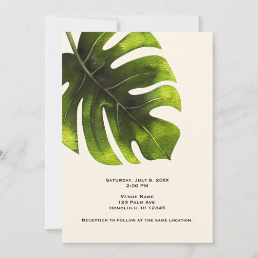 トロピカルパームリーフサマーエレガントモダンウェディング 招待状 (裏面)