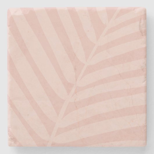 トロピカルパームリーフソフトベージュアンド赤面 ストーンコースター (正面)