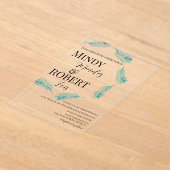 トロピカルパームリーフティール（緑がかった色）結婚式招待状 アクリル招待状 (レイダウン)