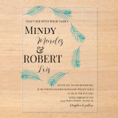 トロピカルパームリーフティール（緑がかった色）結婚式招待状 アクリル招待状 (正面)