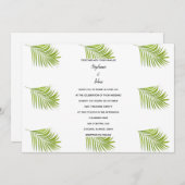 トロピカルパームリーフパターン 緑 白 ウェディング 招待状 (正面/裏面)
