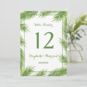 トロピカルパームリーフビーチウェディングテーブルナンバー 招待状 (スタンド正面)