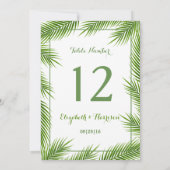 トロピカルパームリーフビーチウェディングテーブルナンバー 招待状 (裏面)